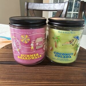 Bath and Body Summer Boardwalk & Coconut Colada Single Wick Candles NEW